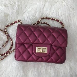 Quilted Gold Chain Handbag - Champagne Red